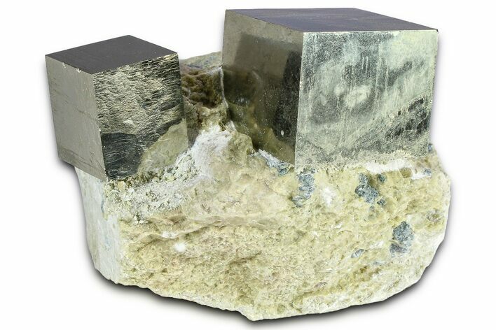 Two Natural Pyrite Cubes In Rock - Navajun, Spain #361862